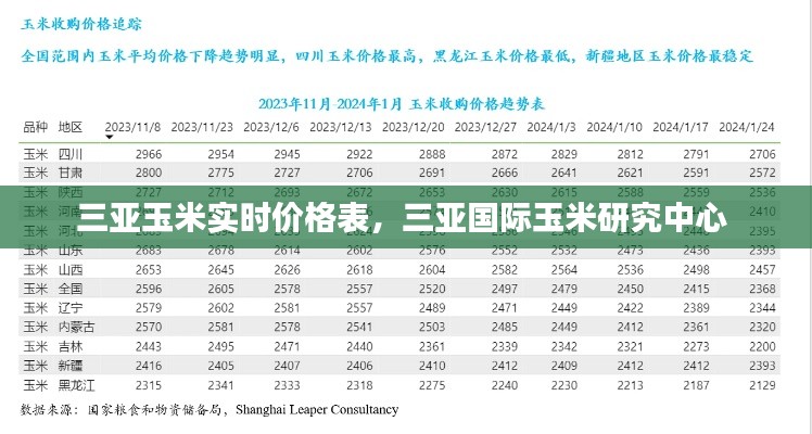 三亚玉米实时价格表，三亚国际玉米研究中心 