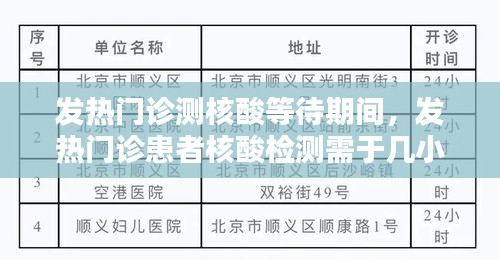 发热门诊测核酸等待期间，发热门诊患者核酸检测需于几小时内出具检测报告 